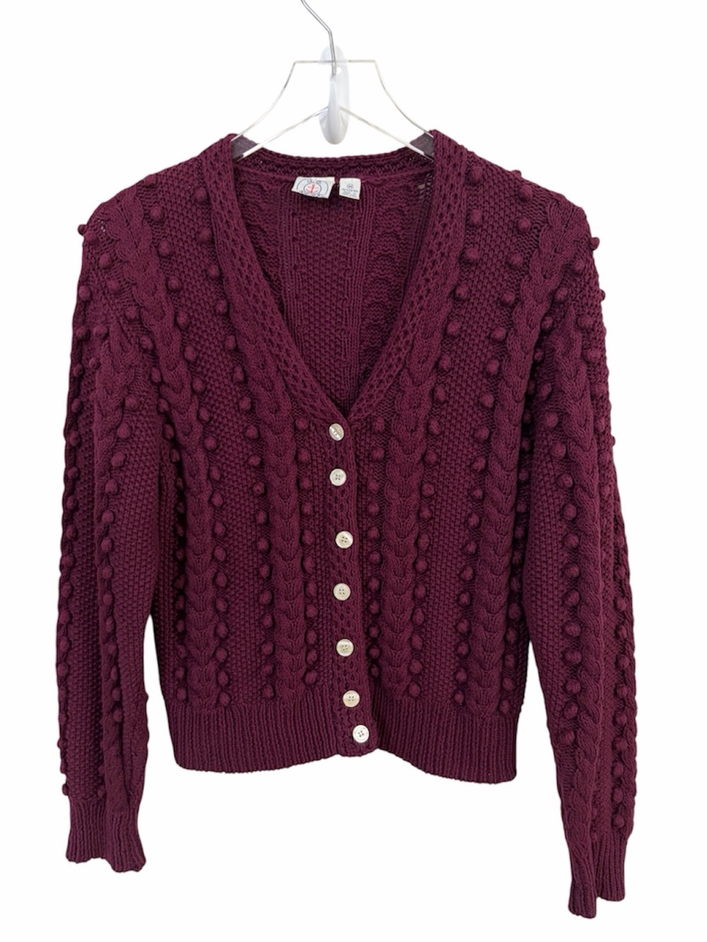 Vintage Cable Knit Bobble Stitch V-Neck Cardigan Sweater